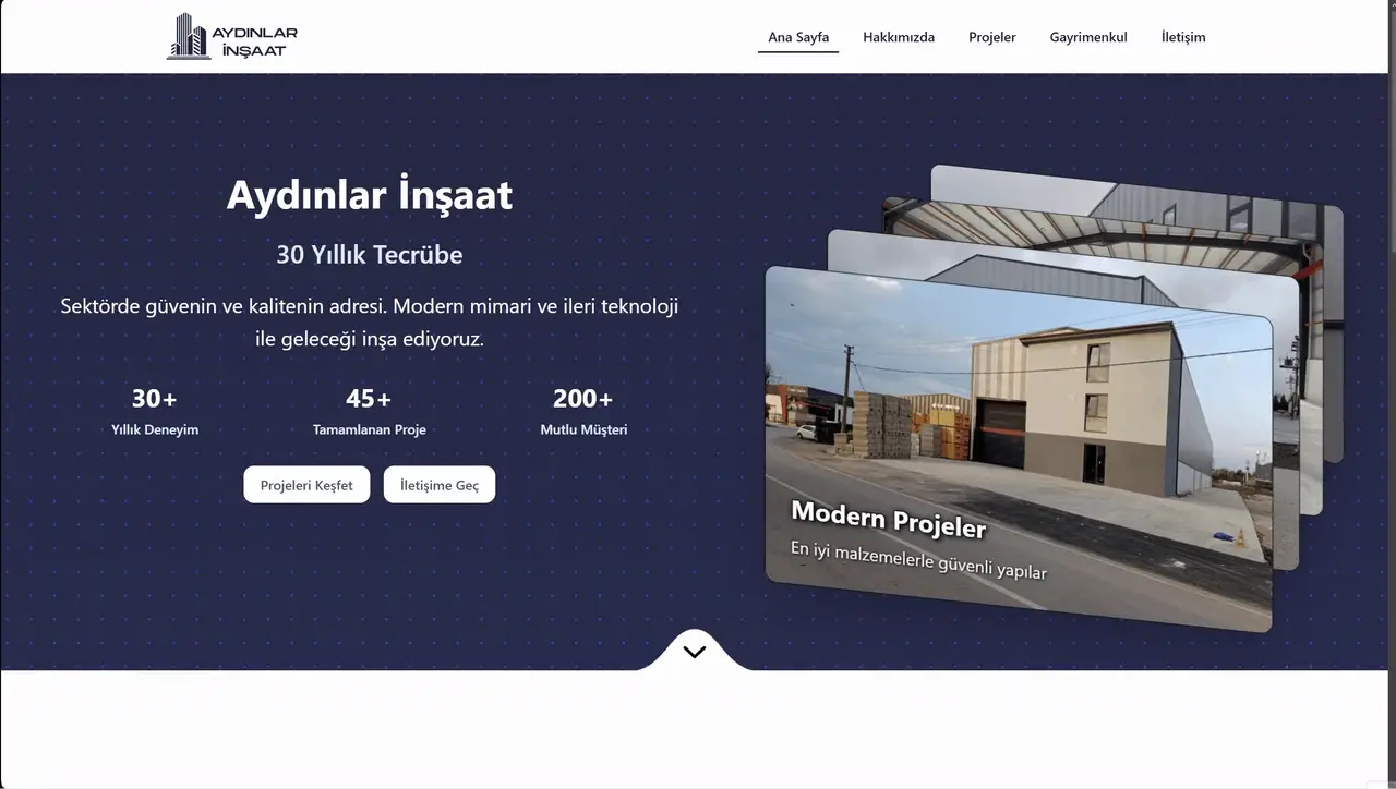 Aydınlar İnşaat kurumsal web sitesi ekran görüntüsü